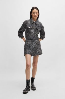 Cropped tweed jacket with branded buttons, Patterned