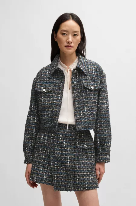 Veste courte en tweed à boutons logotés