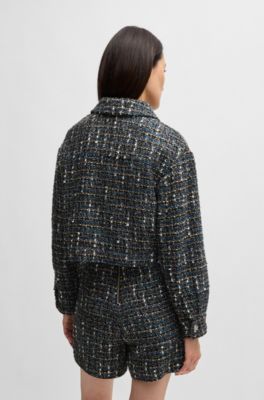 Cropped tweed jacket with branded buttons, Patterned