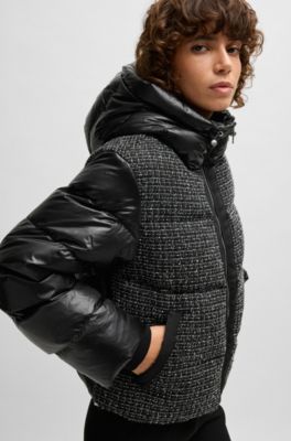 Hooded Tweed Down Jacket