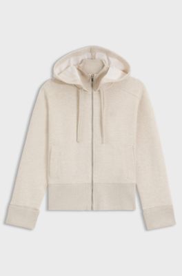 Cotton-jersey hooded jacket with Double B monogram, Natural
