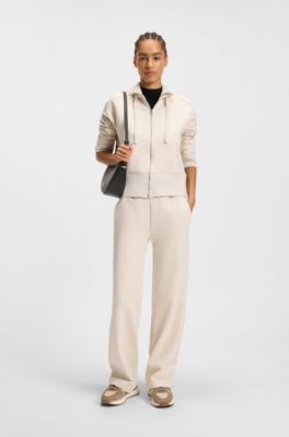 Cotton-jersey hooded jacket with Double B monogram, Natural