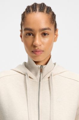 Cotton-jersey hooded jacket with Double B monogram, Natural