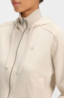Cotton-jersey hooded jacket with Double B monogram, Natural