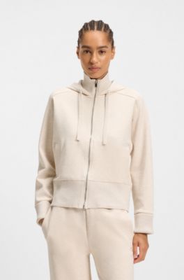 Cotton-jersey hooded jacket with Double B monogram, Natural