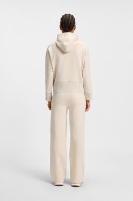 Cotton-jersey hooded jacket with Double B monogram, Natural