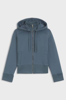 Cotton-jersey hooded jacket with Double B monogram, Blue