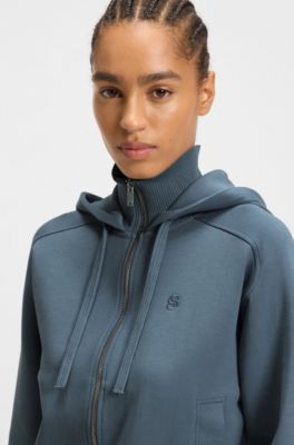 Cotton-jersey hooded jacket with Double B monogram, Blue