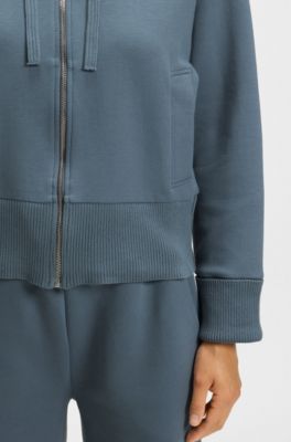 Cotton-jersey hooded jacket with Double B monogram, Blue