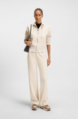 Cotton-jersey tracksuit bottoms with Double B monogram, Natural