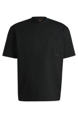 Relaxed-fit cotton-blend T-shirt with logo detail, Black