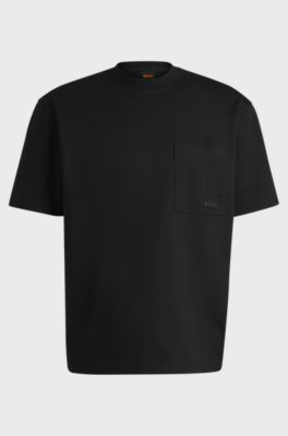 Relaxed-fit cotton-blend T-shirt with logo detail, Black