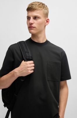 Relaxed-fit cotton-blend T-shirt with logo detail, Black