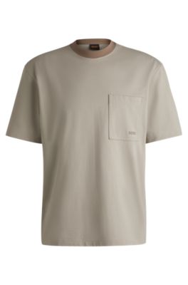 Relaxed-fit cotton-blend T-shirt with logo detail, Light Beige