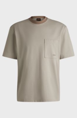 Relaxed-fit cotton-blend T-shirt with logo detail, Light Beige