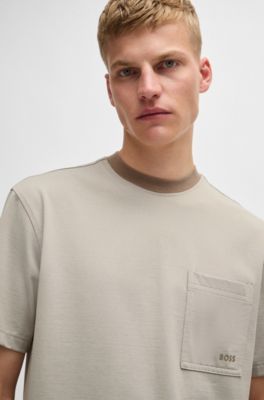 Relaxed-fit cotton-blend T-shirt with logo detail, Light Beige