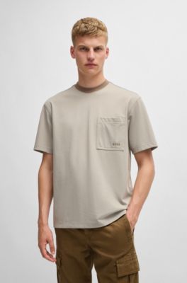 Relaxed-fit cotton-blend T-shirt with logo detail, Light Beige