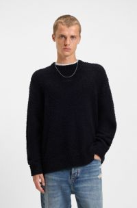 Pullover aus Boucl&eacute;-Strick mit Logo-Stickerei, Schwarz