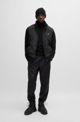 Mixed-material jacket with quilted front panel, Black