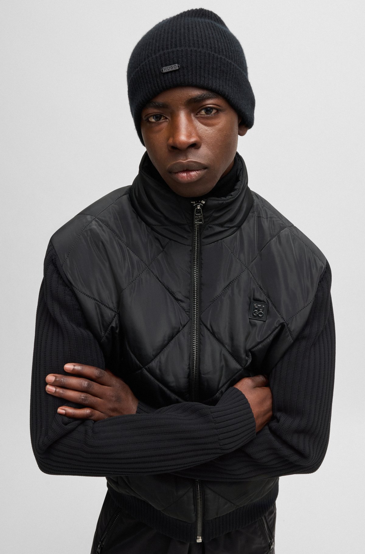 HUGO - Mixed-material jacket with quilted front panel - Black HUGO - Mixed-material jacket with quilted front panel - Black
