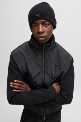 Mixed-material jacket with quilted front panel, Black