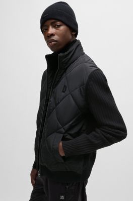 Mixed-material jacket with quilted front panel, Black