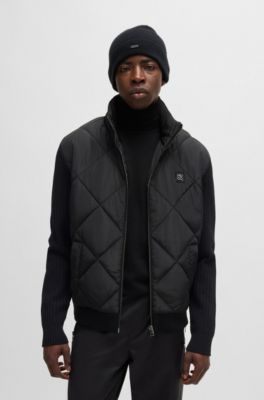 Mixed-material jacket with quilted front panel, Black