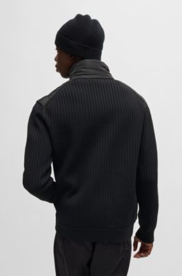 Mixed-material jacket with quilted front panel, Black