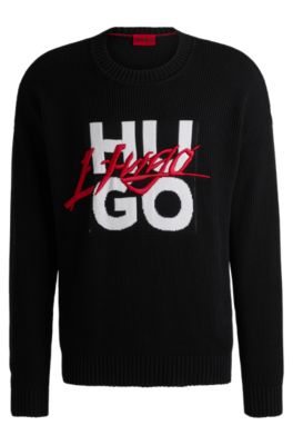 Cotton relaxed-fit sweater with double logo, Black