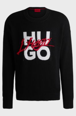 Cotton relaxed-fit sweater with double logo, Black