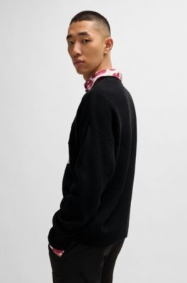 Cotton relaxed-fit sweater with double logo, Black