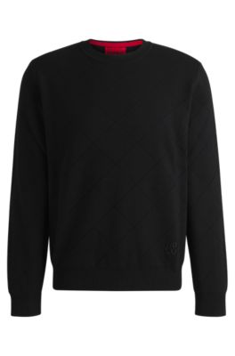 HUGO - Relaxed-fit sweater in cotton with knitted square pattern