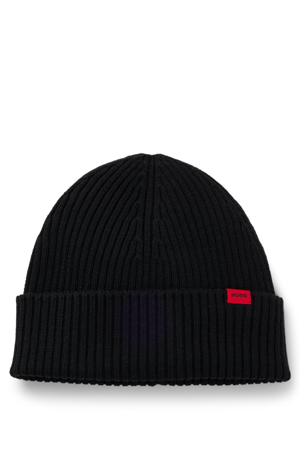 Virgin-wool beanie hat with logo label