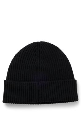 Virgin-wool beanie hat with red logo, Black