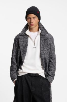 Virgin-wool beanie hat with logo label, Black