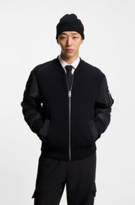 Virgin-wool beanie hat with logo label, Black