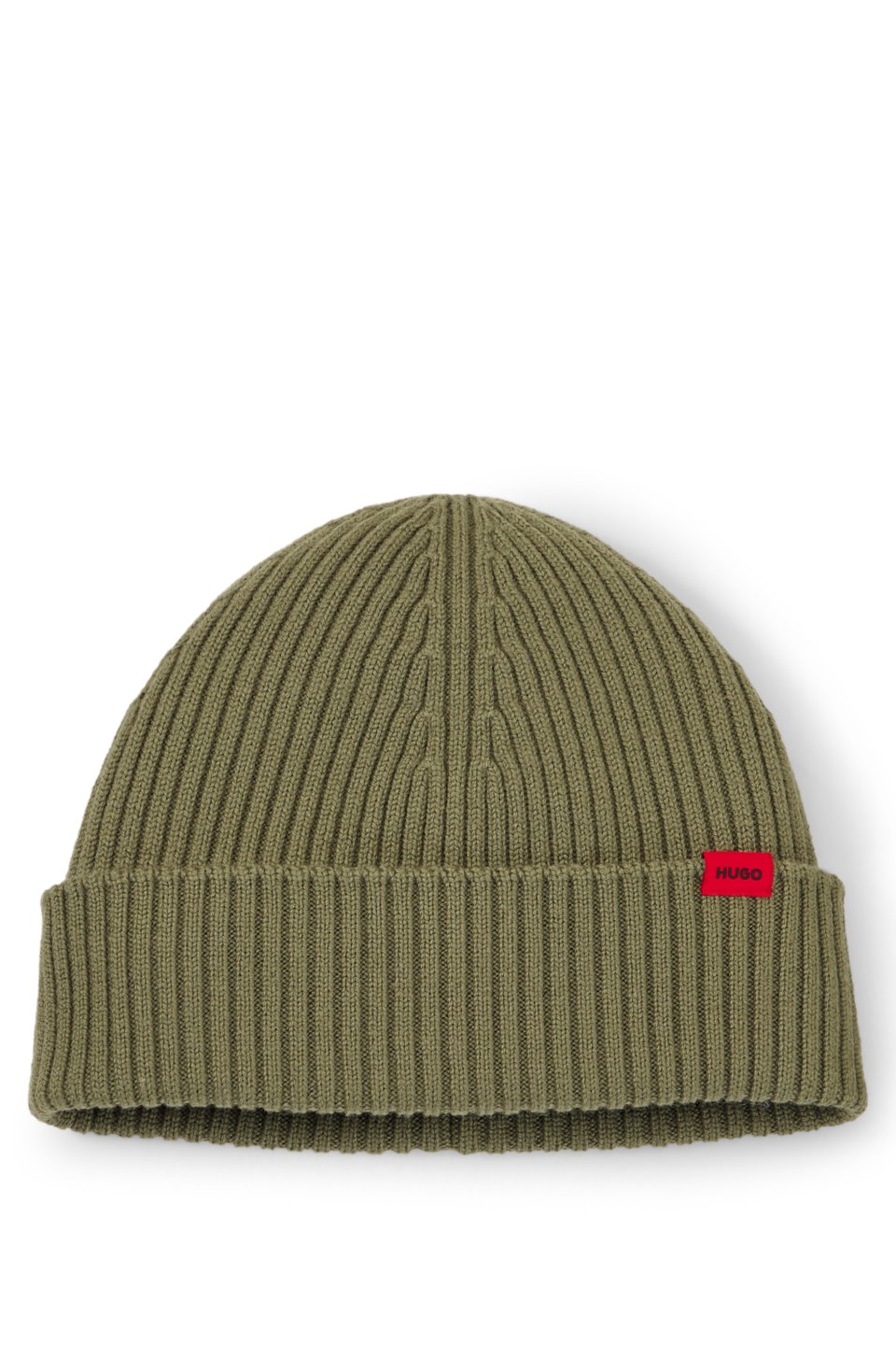 Virgin-wool beanie hat with logo label