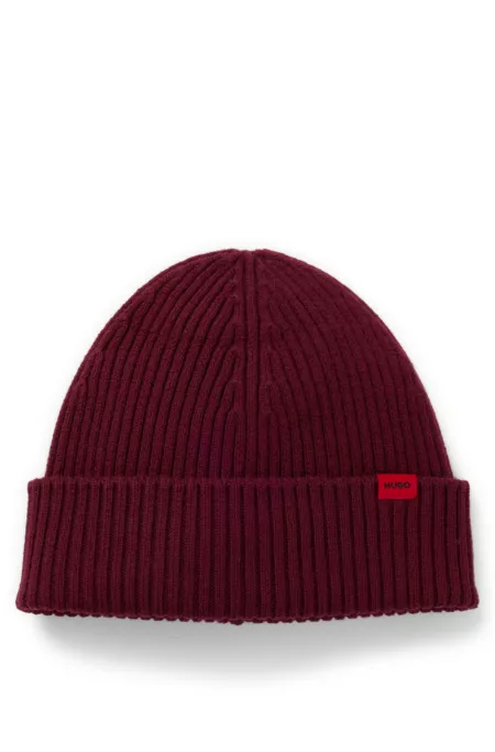 Virgin-wool beanie hat with red logo