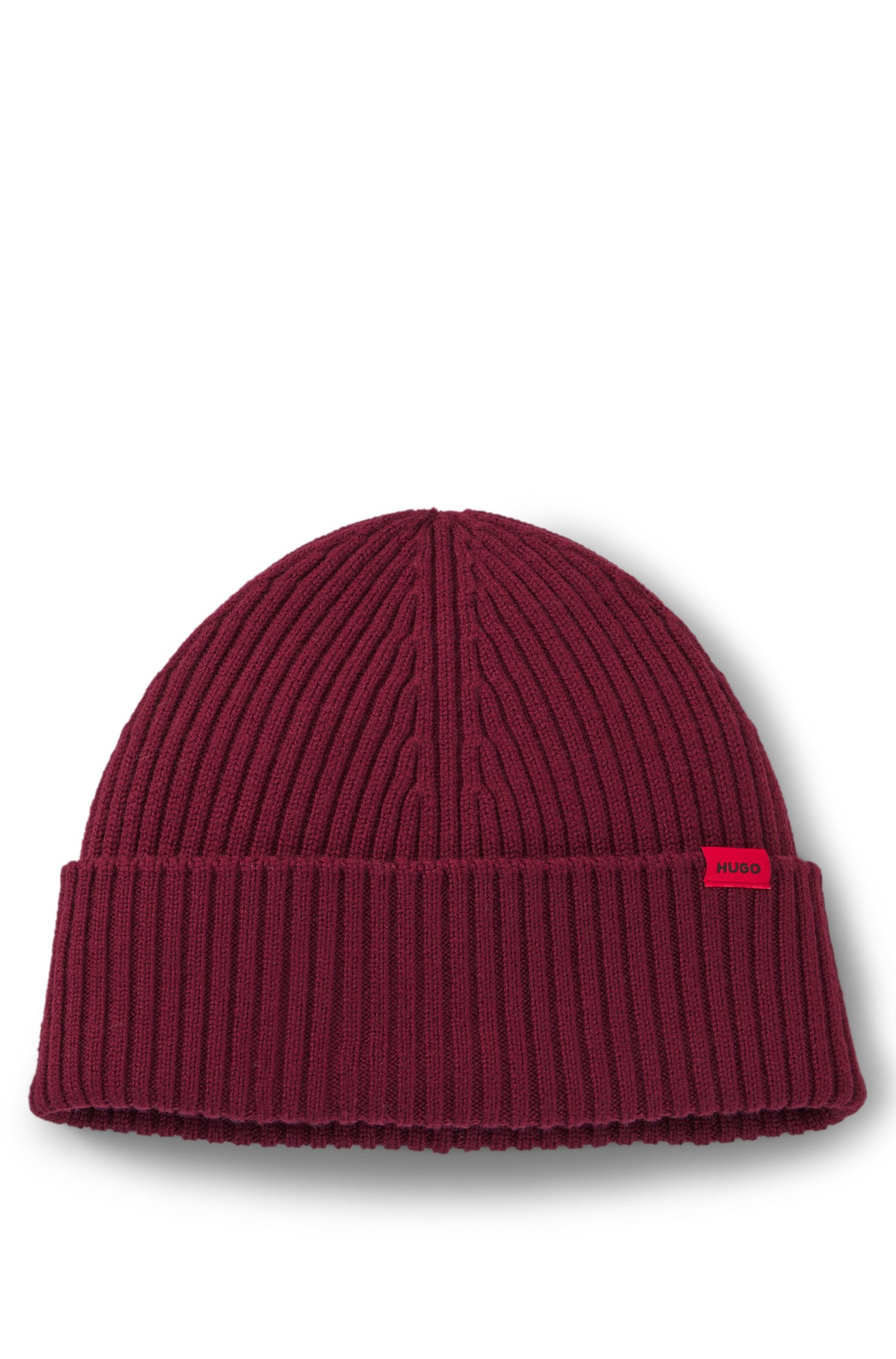 Hugo Virgin-wool beanie hat with logo label mössor herr