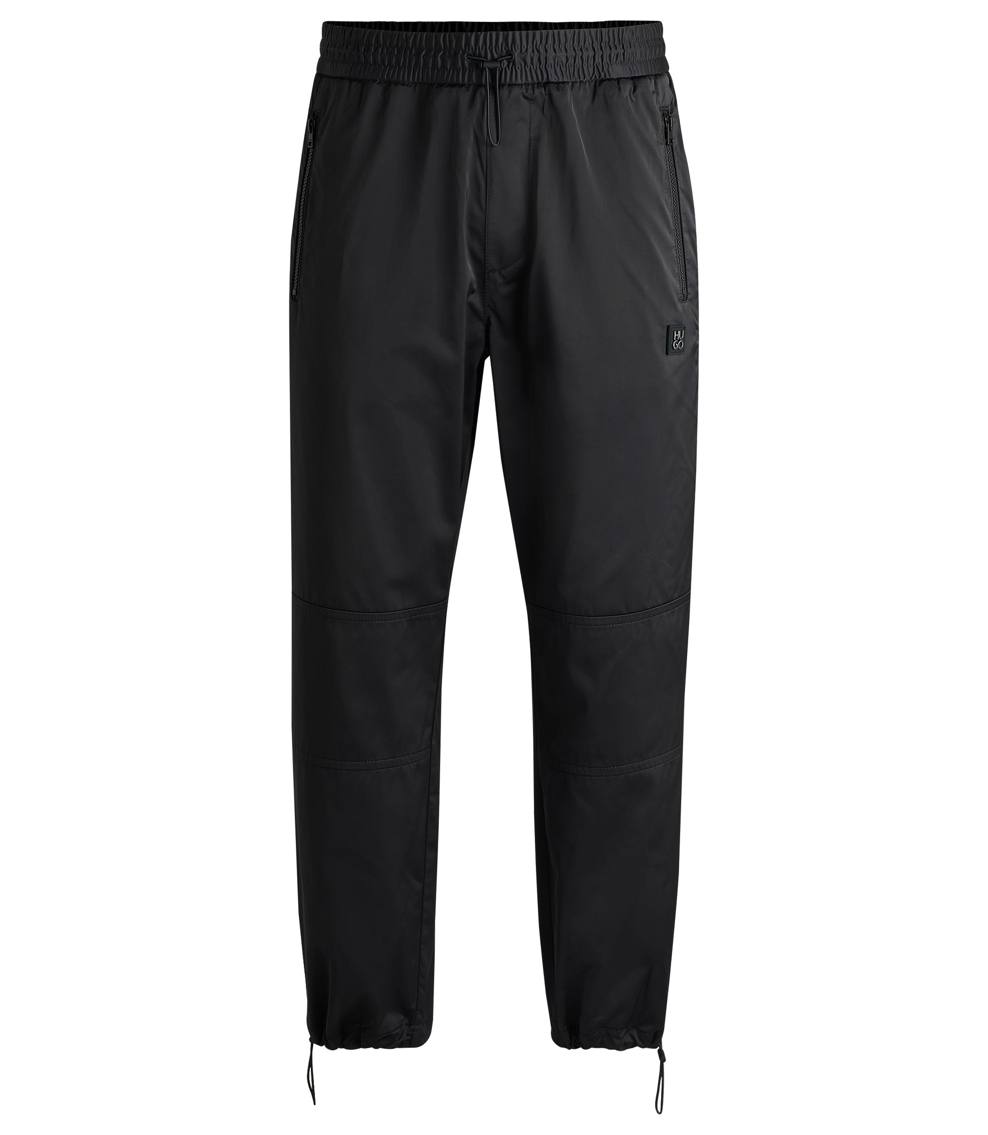 HUGO - Regular-fit trousers in water-repellent satin - Black HUGO - Regular-fit trousers in water-repellent satin - Black