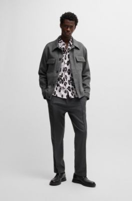 Tapered-fit trousers in stretch material with elasticised waist, Grey