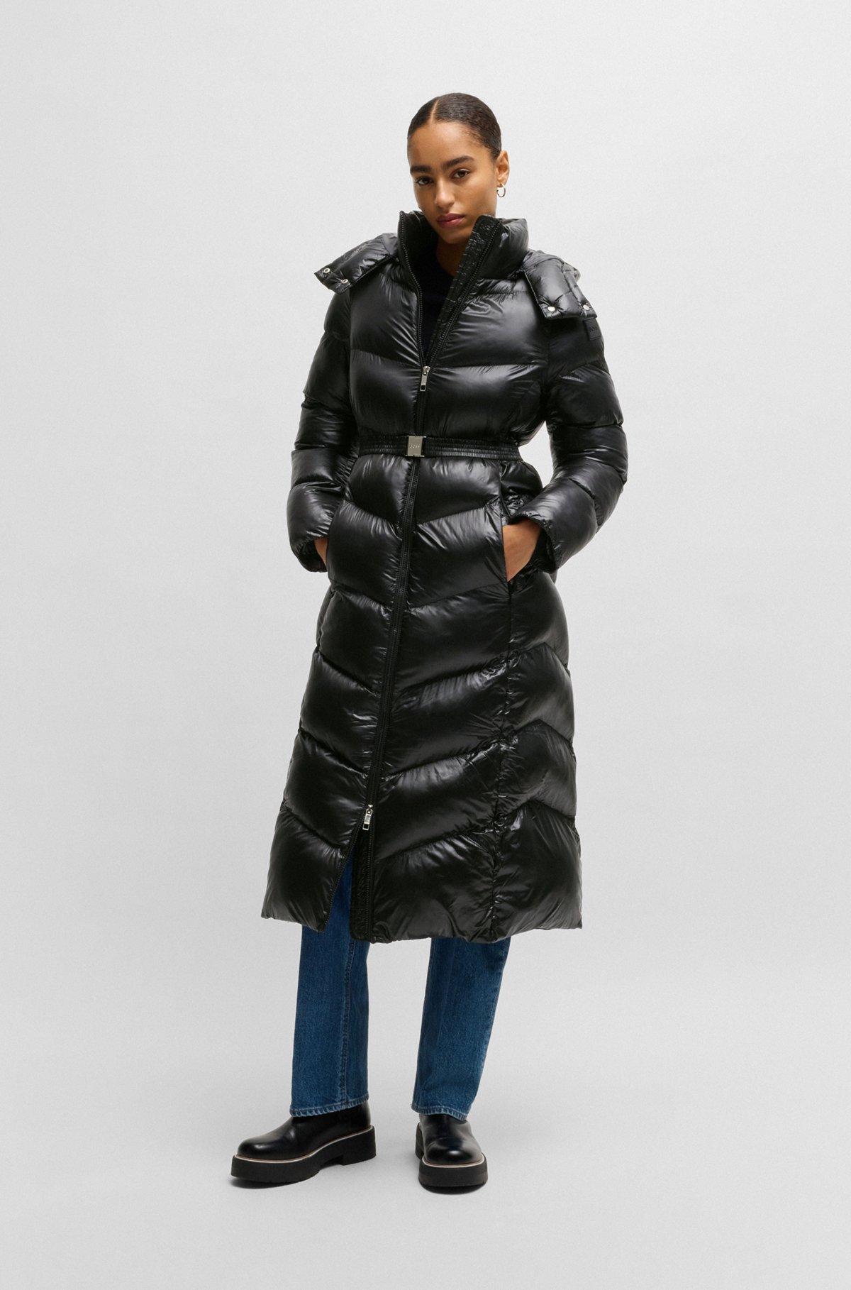 BOSS - Water-repellent puffer jacket with logo belt - Black BOSS - Water-repellent puffer jacket with logo belt - Black
