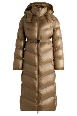 Water-repellent puffer jacket with logo belt, Beige