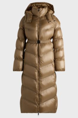Water-repellent puffer jacket with logo belt, Beige