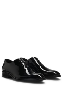 BOSS - Patent-leather Oxford shoes with collar piping