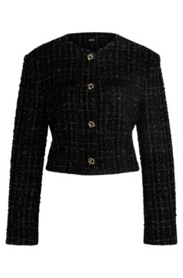 Collarless tweed jacket deals