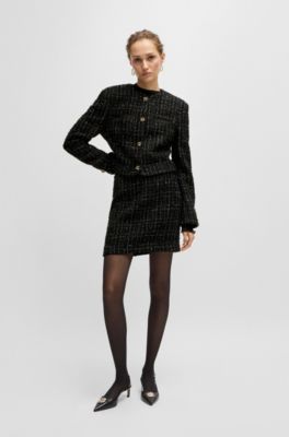Collarless jacket in sparkle-effect tweed, Black