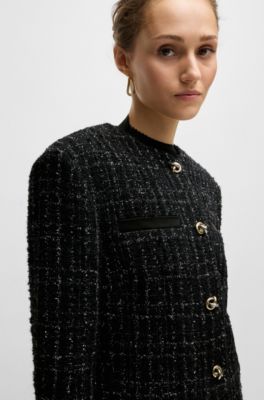 Collarless jacket in sparkle-effect tweed, Black