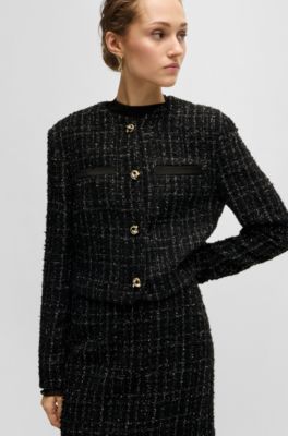 Collarless jacket in sparkle-effect tweed, Black