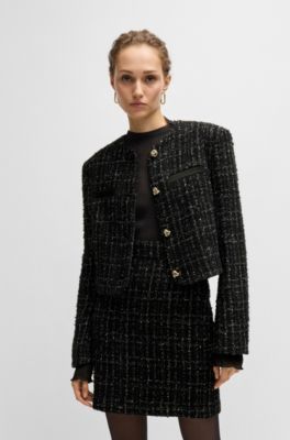 Collarless jacket in sparkle-effect tweed, Black